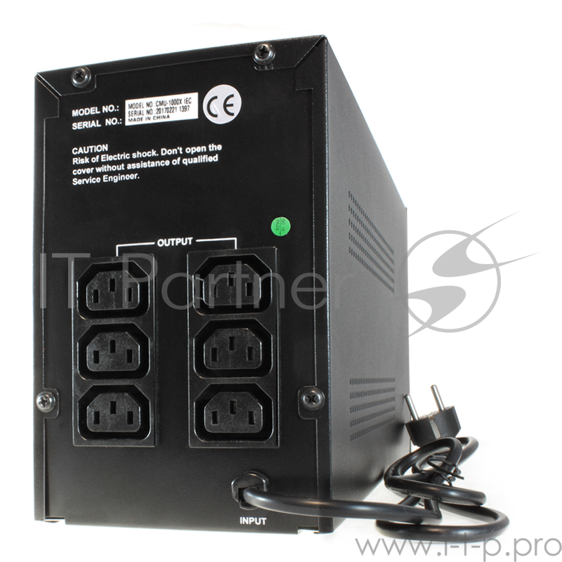 ИБП CROWN Line Intractive CMU-1000XIEC 1000VA600W, корпус металл, 2x12V/7AH, розетки 6*IEC, трансформатор AVR 162-290V, кабель питания 1.2 м, защита: от перегрузки, от КЗ, от скачков напряжения