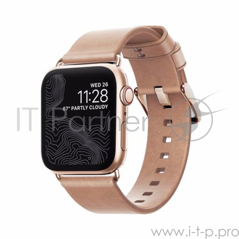 Ремешок Nomad Modern Strap (Slim) для Apple Watch 40mm/38mm. Материал кожа натуральная. Цвет ремешок светло-коричневый, застежка золотой.
