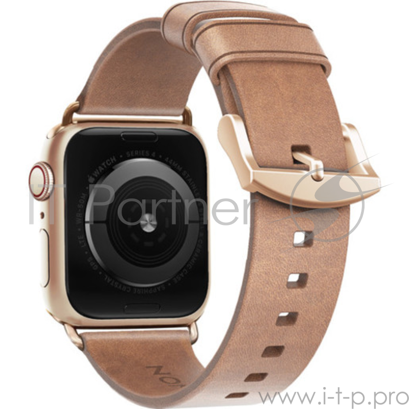 Ремешок Nomad Modern Strap (Slim) для Apple Watch 40mm/38mm. Материал кожа натуральная. Цвет ремешок светло-коричневый, застежка золотой.
