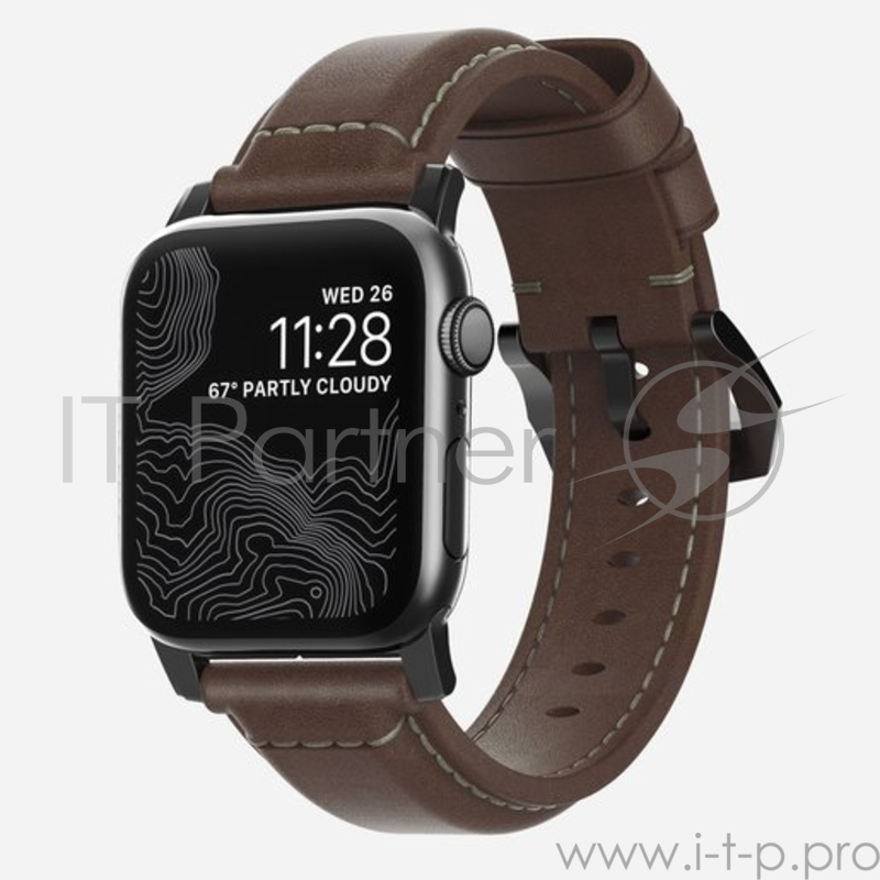 Ремешок Nomad Traditional Strap для Apple Watch 44mm/42mm. Материал кожа натуральная. Цвет ремешок темно-коричневый, застежка черный.