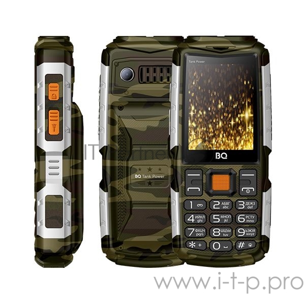 Мобильный телефон BQ 2430 Tank Power Green&silver 2.4” 240x320/32+32Mb/BT/2Sim/microS