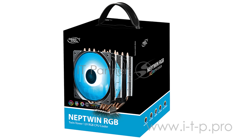 Кулер DEEPCOOL NEPTWIN RGB LGA2011/V3/1366/1156/55/51/50/ (8шт/кор,TDP 180W, PWM, DUAL FAN, DUAL Heatsink, RGB LED, 6 Heatpipe) RET