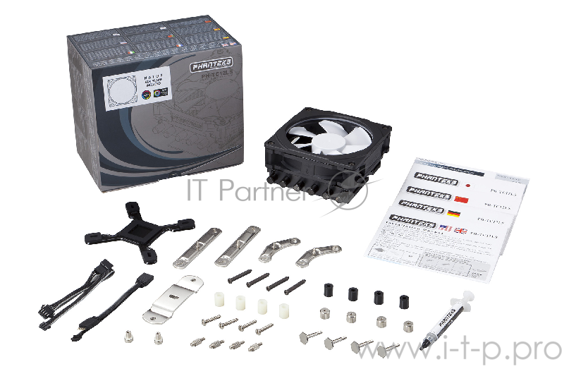 Кулер PHANTEKS (PH-TC12LS_RGB) Черный с RGB подсветкой S775/115X/1366/2011/FM1/2+/AM2 (12 шт/кор, Low Profile, вент-р 120мм с PWM, 6 тепловых трубок 6мм, 500-1800RPM, 25dBa)