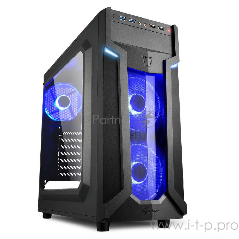 Sharkoon VG6-W blue led игровой корпус чёрный (ATX, акрил, fan 2x120 мм + 1x120 мм, 2xUSB 3.0, 2xUSB 2.0,audio)