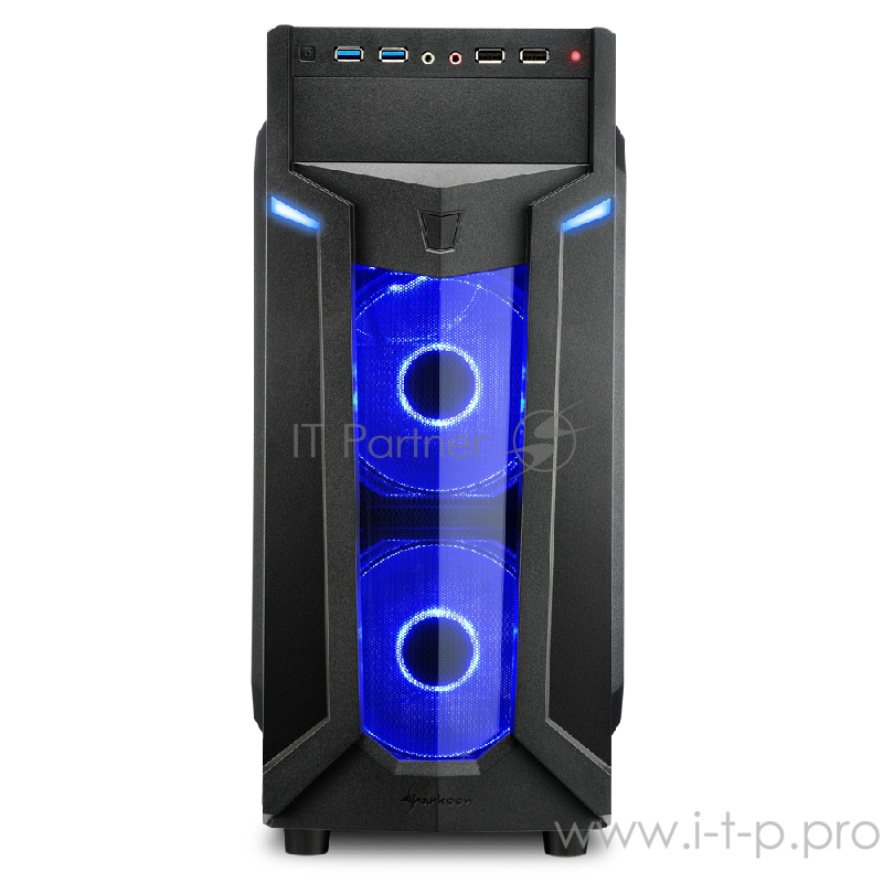 Sharkoon VG6-W blue led игровой корпус чёрный (ATX, акрил, fan 2x120 мм + 1x120 мм, 2xUSB 3.0, 2xUSB 2.0,audio)