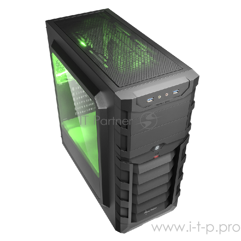 Sharkoon Shark SKILLER SGC1 Window green led игровой корпус чёрный (ATX, акрил, fan 1x120 мм + 1x120 мм, 2xUSB 3.0, audio)