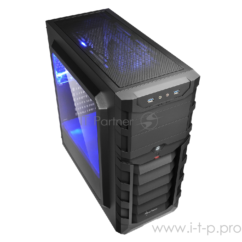 Sharkoon Shark SKILLER SGC1 Window blue led игровой корпус чёрный (ATX, акрил, fan 1x120 мм + 1x120 мм, 2xUSB 3.0, audio)
