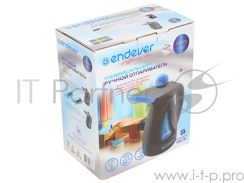 Отпариватель ручной Endever Odyssey Q-417 750Вт черный/голубой