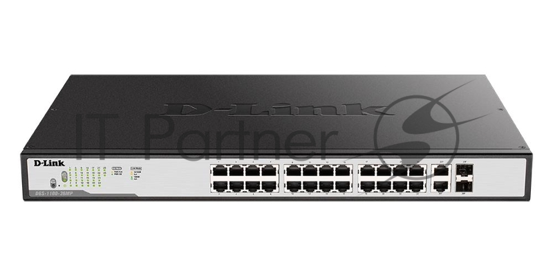 D-Link DGS-1100-26MP/C1A Настраиваемый коммутатор EasySmart с 24 портами 10/100/1000Base-T и 2 комбо-портами 100/1000Base-T/SFP (24 порта с поддержкой PoE 802.3af/802.3at (30 Вт), PoE-бюджет 370 Вт)