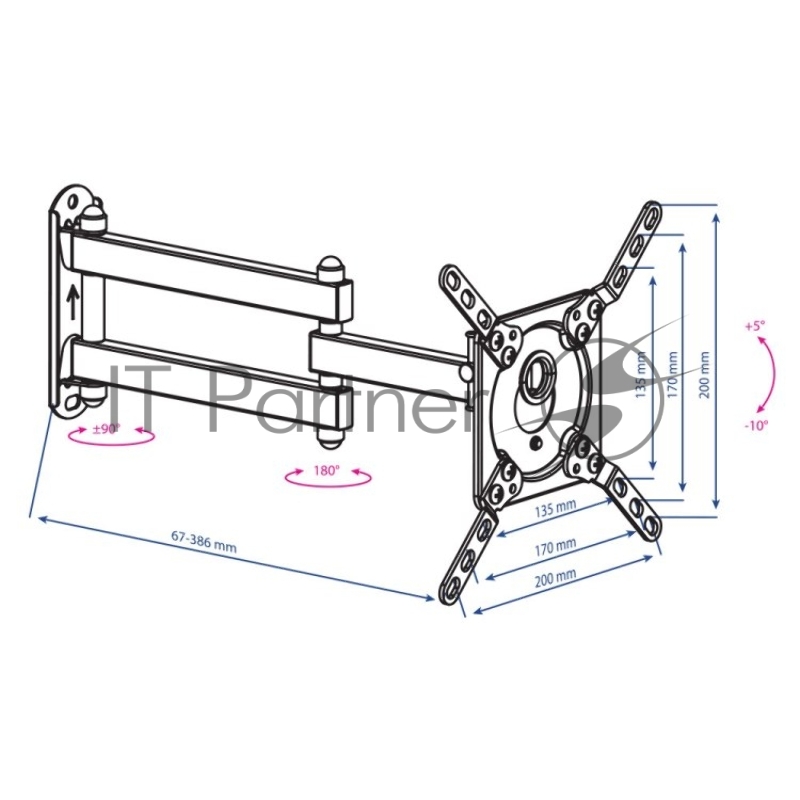 Кронштейн для телевизора Kromax DIX-14 черный 15-42 макс.20кг настенный поворотно-выдвижной и наклонный