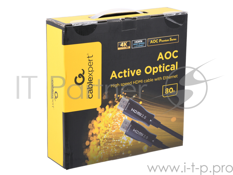 Активный оптический кабель HDMI Cablexpert, 80м, v2.0, 19M/19M, AOC Premium Series, позол.разъемы, экран, коробка
