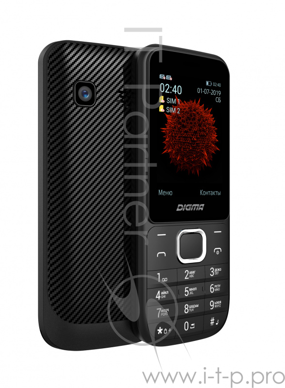 Мобильный телефон Digma C240 Linx 32Mb черный моноблок 2Sim 2.4 240x320 0.08Mpix GSM900/1800 FM microSD max16Gb