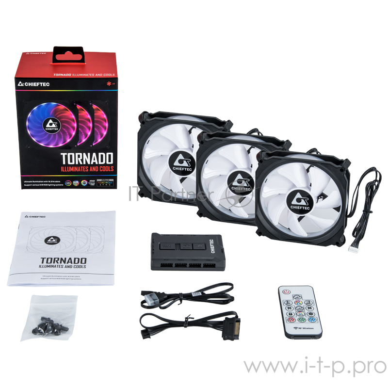 Вентилятор Chieftec CHIEFTRONIC CF-3012-RGB (3 in 1) 120x120x25мм (20шт./кор, Пульт управления, контроллер управления, Addresable RGB, 1200об/мин(60%/75%/100%)) BOX