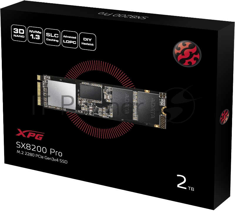 SSD M.2 ADATA 2.0Tb SX8200 Pro <ASX8200PNP-2TT-C> (PCI-E 3.0 x4, up to 3350/2800Mbs, 390000 IOPs, 3D TLC, NVMe, 22x80mm)