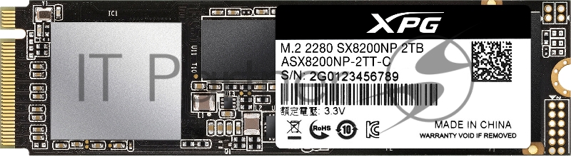 SSD M.2 ADATA 2.0Tb SX8200 Pro <ASX8200PNP-2TT-C> (PCI-E 3.0 x4, up to 3350/2800Mbs, 390000 IOPs, 3D TLC, NVMe, 22x80mm)