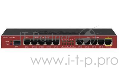 Сетевое оборудование MikroTik RB2011iLS-IN RouterBOARD 2011iLS Маршрутизатор 5UTP/WAN 10/100Mbps + 5UTP/WAN 10/100/1000Mbps + 1SFP