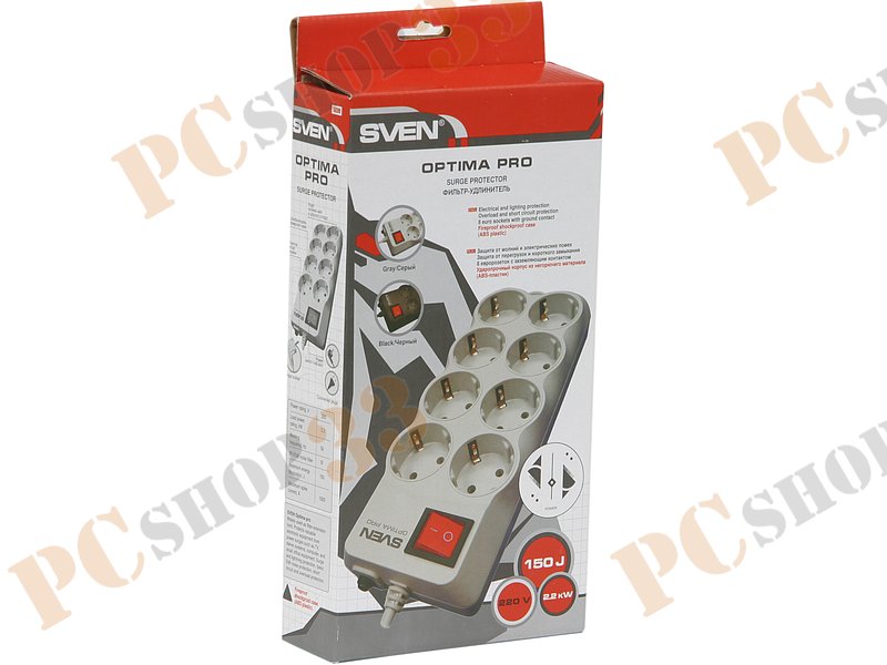Сетевой фильтр на 8 розеток Sven Optima Pro, серый (3.1м)