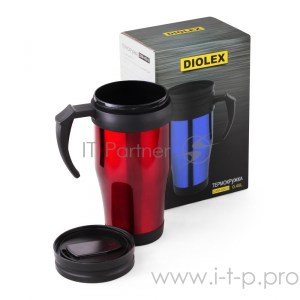 Термокружка Diolex DXM-450-2B синий, 450 мл., с крышкой, нержавеющая сталь