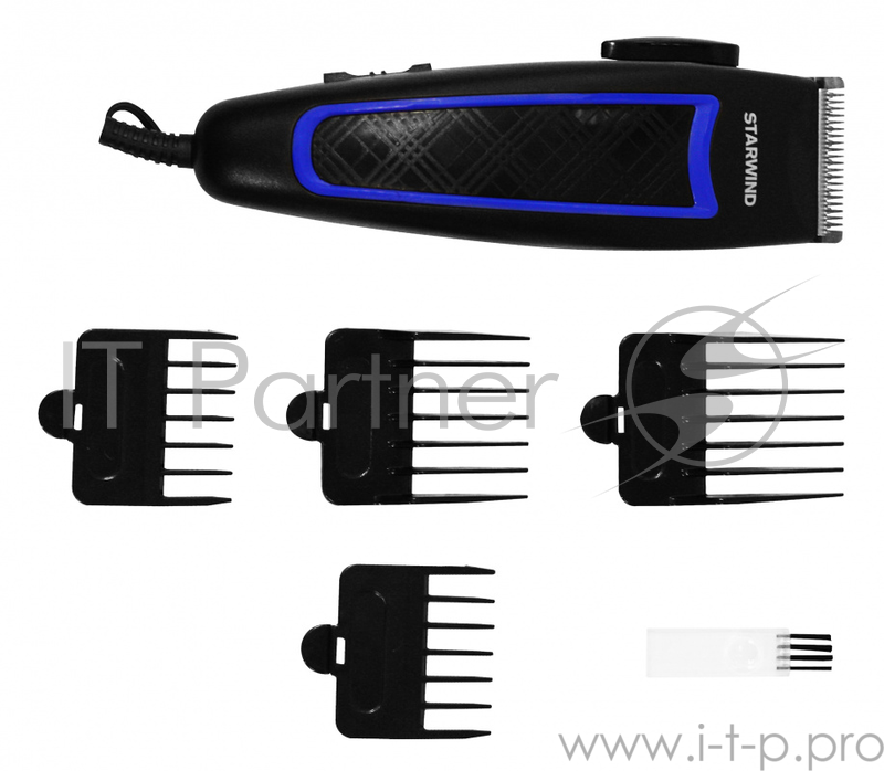 Машинка для стрижки Starwind SBC1710 черный/синий 3Вт (насадок в компл:4шт)