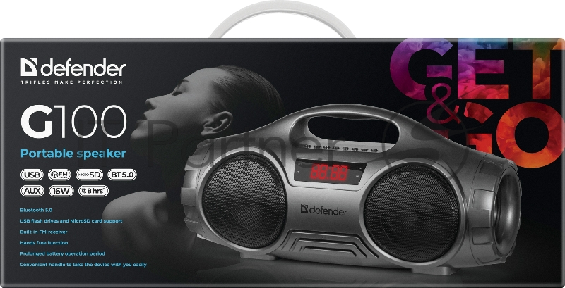 Акустическая система 1.0 G100 BLACK BT/FM/TF/USB 65689 DEFENDER
