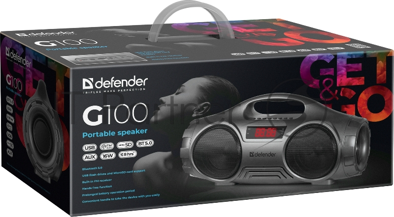 Акустическая система 1.0 G100 BLACK BT/FM/TF/USB 65689 DEFENDER