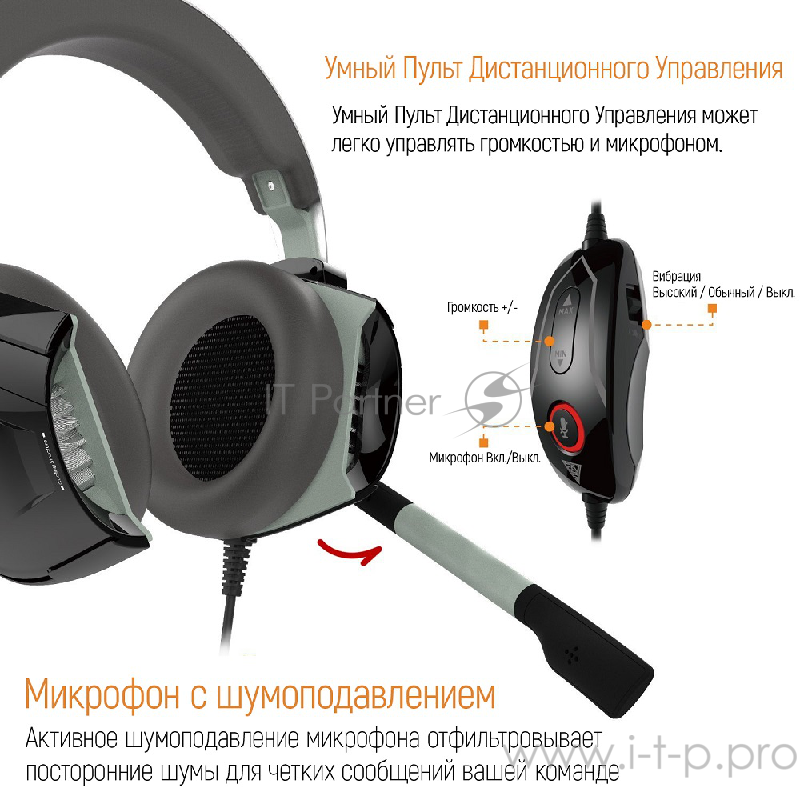 Gamdias Hephaestus P1 Игровая гарнитура (7.1, вибрация, 119 dB, 32 Ом, USB, ПУ, RGB подсветка)