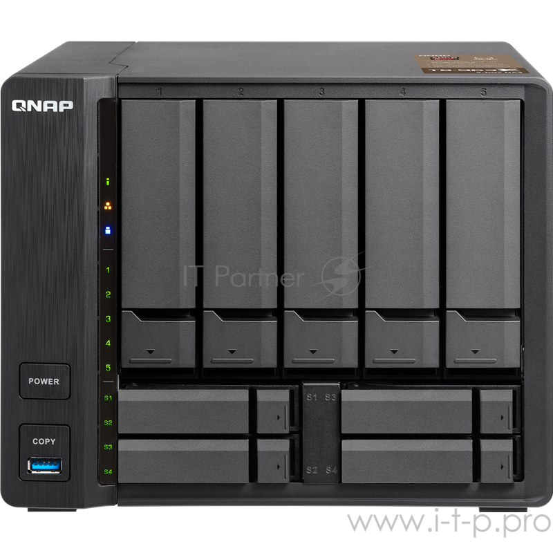 Сетевое хранилище без дисков SMB QNAP TS-963X-8G 9-Bay NAS, AMD GX-420MC 4-core 2.0GHz, 8 GB DDR3L (1x 8 GB) up to 16 GB (2 x 8 GB), 5 x 3.5 and 4 x 2.5 drive slots, 1 x 10GbE 10GBASE-T 1 x GbE LAN