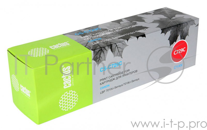 Расходные материалы Cartridge 729C_CACTUS Картридж CACTUS (CS-C729C) для принтеров CANON i-SENSYS LBP7010C/ LBP7018C, голубой, 1000стр.