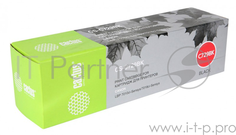Расходные материалы Cartridge 729BK_CACTUS Картридж CACTUS (CS-C729BK) для принтеров CANON i-SENSYS LBP7010C/ LBP7018C, черный, 1200стр.