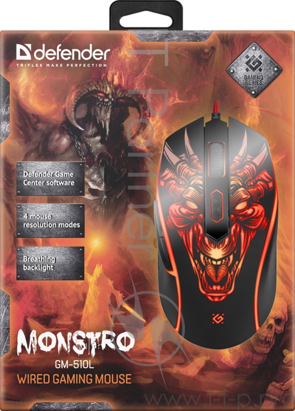 Мышь игровая Monstro GM-510L оптика, USB, 6 кнопок, 3200dpi DEFENDER