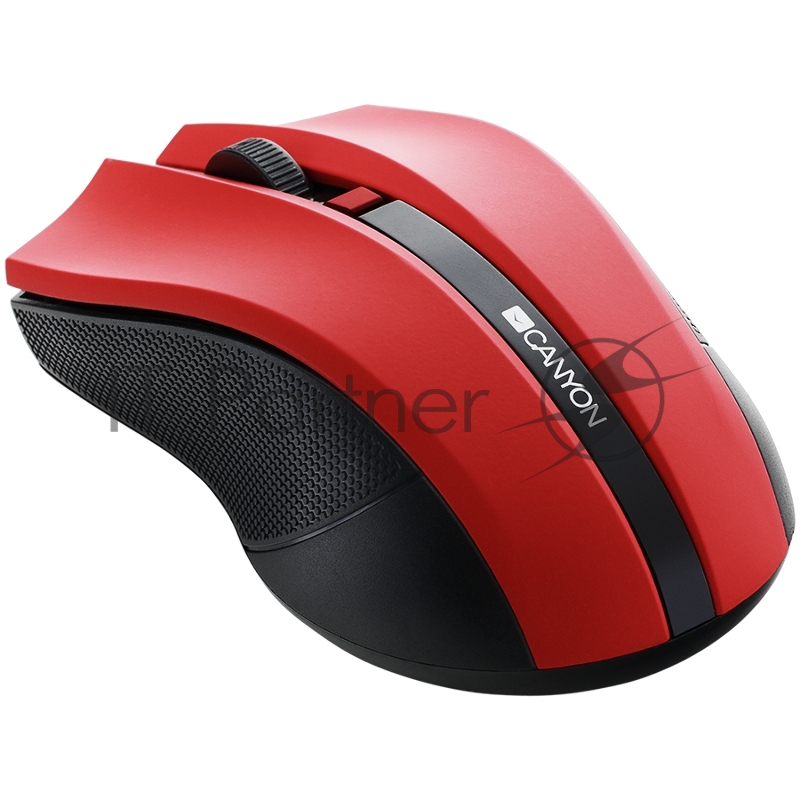 Беспроводная мышь CANYON 2.4GHz wireless Optical Mouse with 4 buttons, DPI 800/1200/1600, Red, 122*69*40mm, 0.067kg