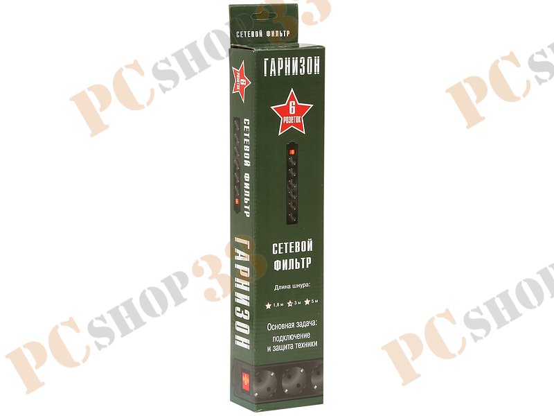 Сетевой фильтр на 6 розеток Гарнизон EHB-10, черный (3.0м)