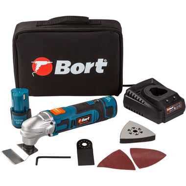 Bort Мультитул аккумуляторный BMW-12Li-FDK {12 В; 1,5 Ач; Li-Ion ; 10000...20000 об/мин; 1,1 кг; 12 В; батарей 2 шт; аксессуаров 10 шт; Сумка; гаранти