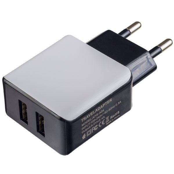 Сетевое зарядное устройство Perfeo I4613 с двумя разъемами USB, 2.4А черный