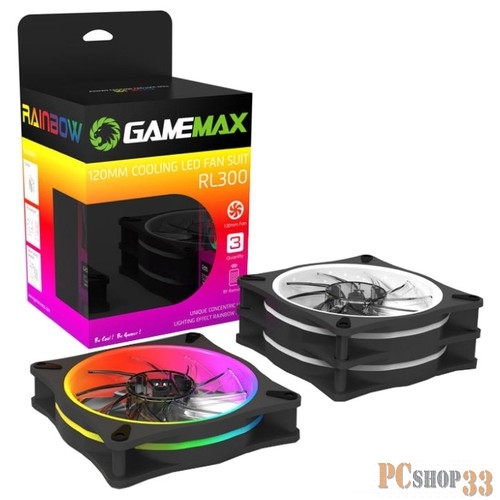GameMAX RL300 Комплект вентиляторов 3*120мм два кольца RGB подсветки, контроллер, пульт