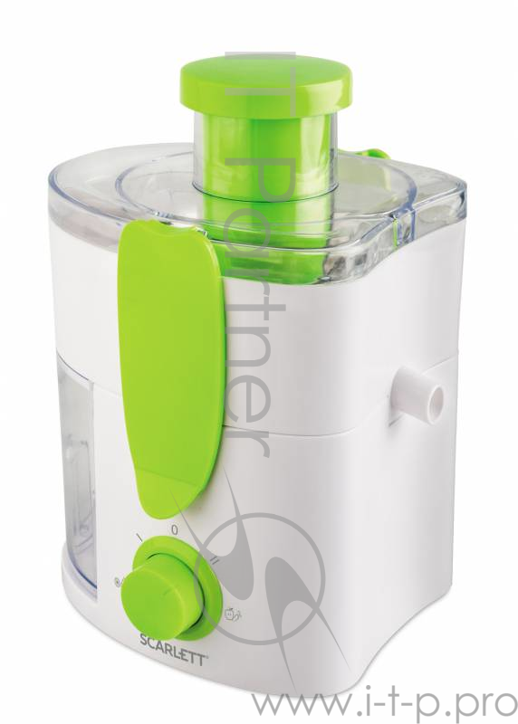 Соковыжималка SCARLETT SC-JE50P01 белый с зеленым Мощность макс. 600 Вт,Высокая эффективность в компактном исполнении – занимает на кухне места не больше, чем чайник,Широкая горловина 55 мм, Стакан для сока с пеносепаратором 280 мл, съемный контейнер