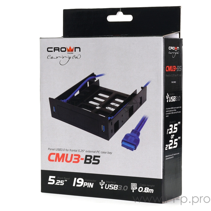 CMU3-B5 панель с двумя портами USB 3.0 в слот 5.25 компьютерного корпуса и слот 1*3.5/2*2.5