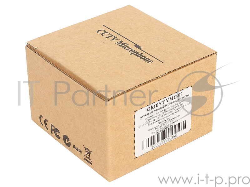 Высокочувствительный микрофон для видеосистем ORIENT VMC-07 активный с АРУ, акустическая площадь до 100 м2, 100-5500 Гц, питание 6-12В, разъемы: клемн