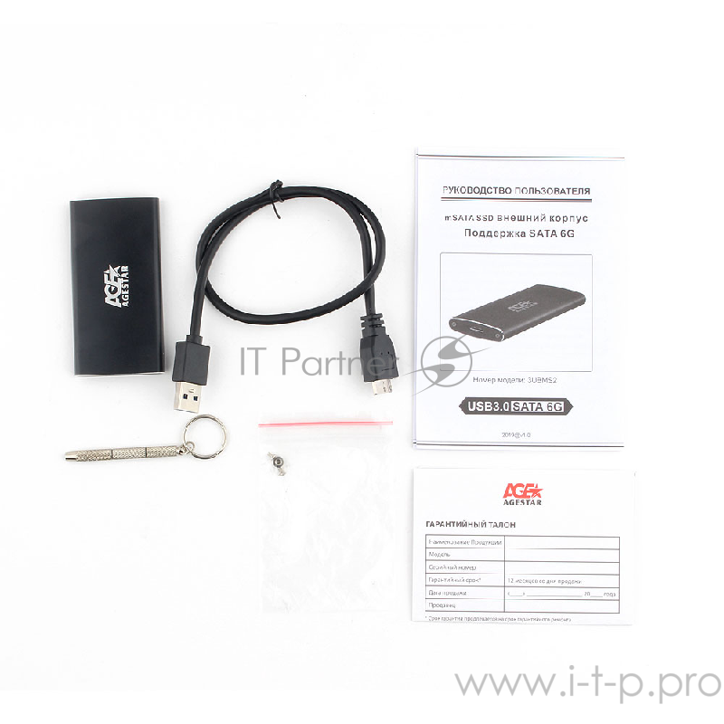 USB 3.0 Внешний корпус mSATA AgeStar 3UBMS2 (BLACK), алюминий, черный