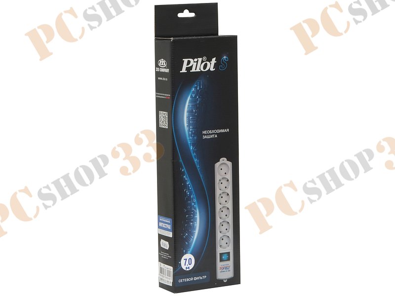 Сетевой фильтр на 6 розеток ZIS Pilot S, белый (7.0м)