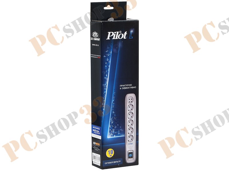 Сетевой фильтр на 6 розеток ZIS Pilot L, белый (10.0м)