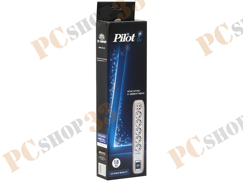 Сетевой фильтр на 6 розеток ZIS Pilot L, белый (1.8м)