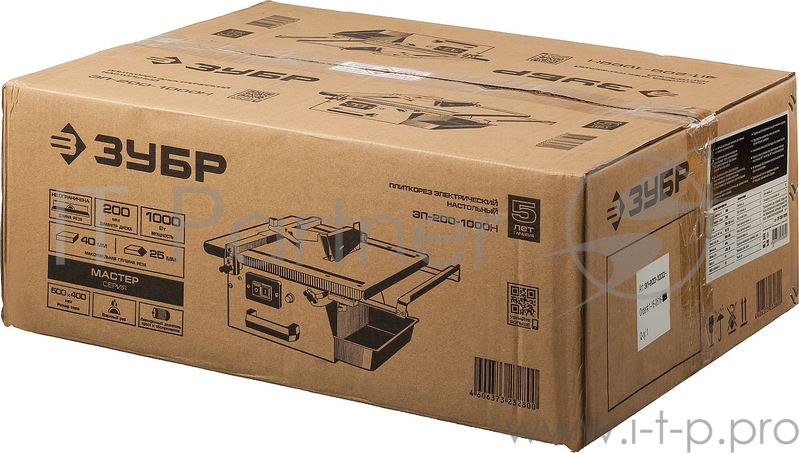 Плиткорезы ЗУБР МАСТЕР Электроплиткорез ЭП-200-1000Н { диск 200 мм, глубина реза 90°-40мм/45°-25мм, стол 500х400мм, 2950об/мин, 1000Вт }