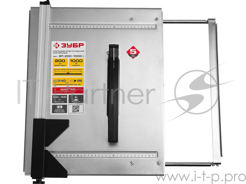 Плиткорезы ЗУБР МАСТЕР Электроплиткорез ЭП-200-1000Н { диск 200 мм, глубина реза 90°-40мм/45°-25мм, стол 500х400мм, 2950об/мин, 1000Вт }