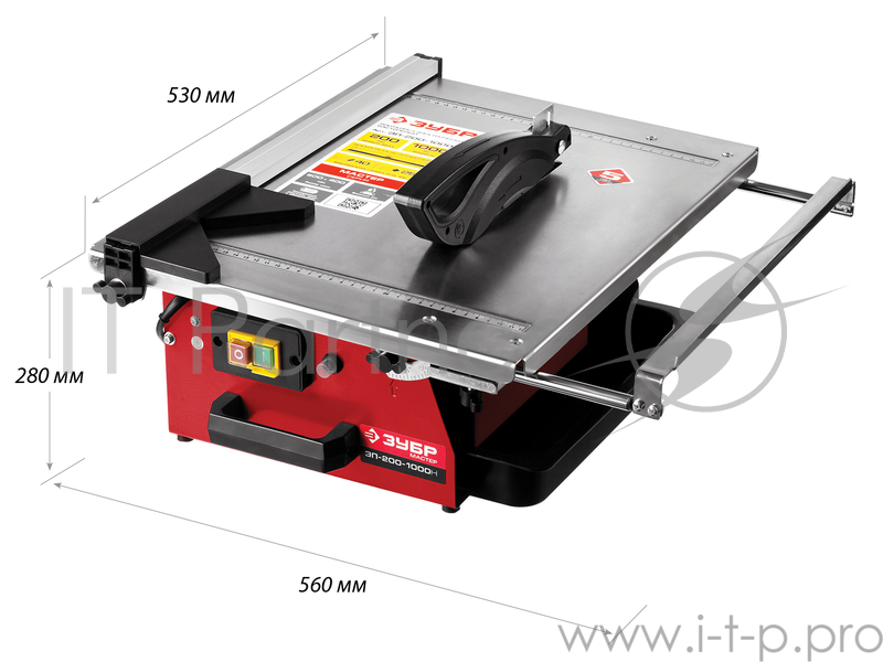 Плиткорезы ЗУБР МАСТЕР Электроплиткорез ЭП-200-1000Н { диск 200 мм, глубина реза 90°-40мм/45°-25мм, стол 500х400мм, 2950об/мин, 1000Вт }