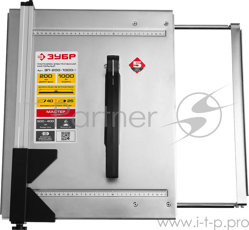 Плиткорезы ЗУБР МАСТЕР Электроплиткорез ЭП-200-1000Н { диск 200 мм, глубина реза 90°-40мм/45°-25мм, стол 500х400мм, 2950об/мин, 1000Вт }