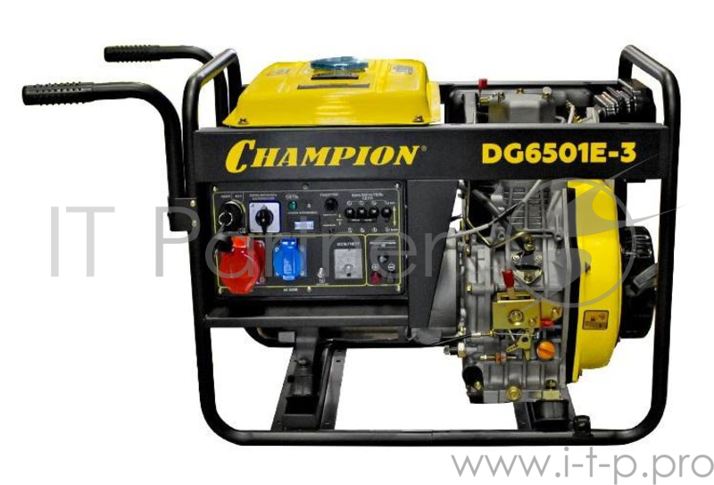 Генератор CHAMPION DG6501E-3 6.2/6.8кВА 8.9лс 12.5л 103кг 1.7л/ч 12V эл.старт диз. колеса счетчик