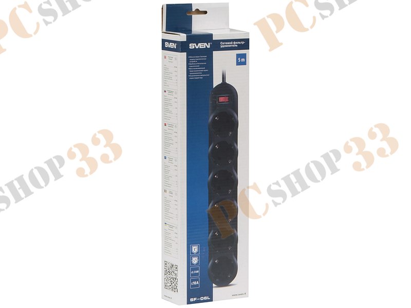 Сетевой фильтр на 6 розеток Sven SF-06L, черный (5.0м)