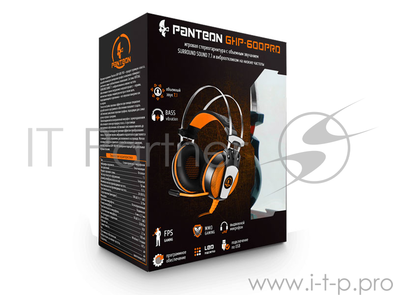 Игровая стереогарнитура Jet.A Panteon GHP-600 pro чёрно-желтая с LED подсветкой и звучанием 7.1 + виброотклик