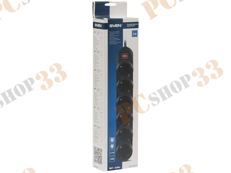 Сетевой фильтр на 6 розеток Sven SF-06L, черный (3.0м)
